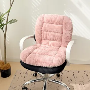 Soft pink plush heated office chair cushion with integrated backrest support pad