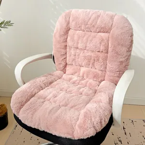 Plush pink heated office chair cushion with backrest for ultimate winter warmth and comfort
