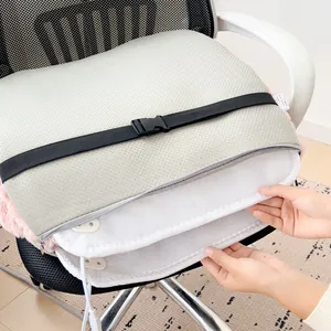 Detail shot of heated office chair cushion with internal heating pad and zipper closure
