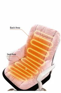 Close-up of pink heated chair pad showing dual-zone heating areas on back and seat.
