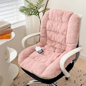 Luxurious pink plush heated seat cushion with integrated backrest and wired remote