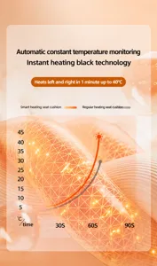 Technical chart showing heating speed and temperature curve of the heated cushion.
