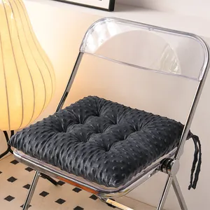 Detailed texture view of a dark grey thickened Minky velvet chair cushion on a modern chair