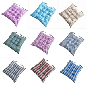 Coussin de Chaise Imprimé Carré Avec attaches Pour Bureau Maison Motif Géométrique Chevron Rayé Matelas de Sol Souple
