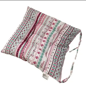 Premium thick square cotton linen seat cushion featuring ethnic pattern and corner ties
