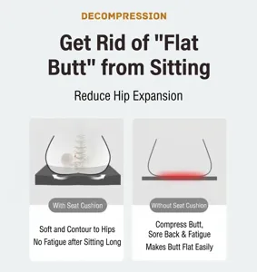 Detailed comparison diagram showing pressure relief and hip support of a thick cushion