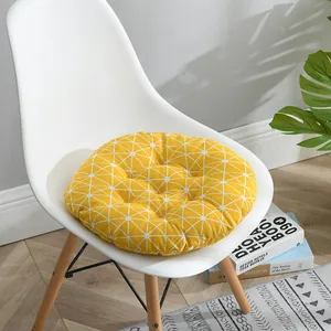 Coussin de chaise rond jaune épais avec motif géométrique blanc pour bureau ou maison