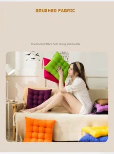 Comfortable brushed fabric seat cushions in multiple colors shown on a sofa in a living room