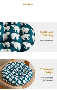 Close-up of a thick round seat cushion featuring a cute white polar bear pattern