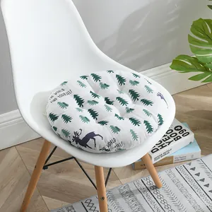 Coussin de siège rond en coton et lin avec motif de renne et de pin au design épuré