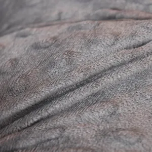 Close-up detail of soft grey Doudou velvet fabric texture for thick bench cushion