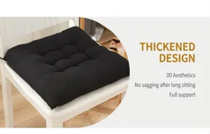 Close-up detail of thickened black solid color chair cushion for dining home office