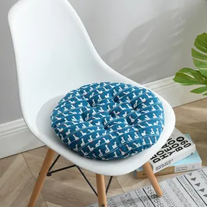 Coussin de siège rond en coton et lin bleu avec motif de canard blanc sur chaise