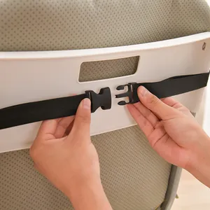 Close-up of adjustable buckle and strap on integrated chair cushion backrest