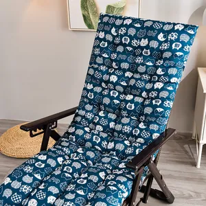 Detail view of thickened recliner chair cushion with blue and white cartoon cat pattern