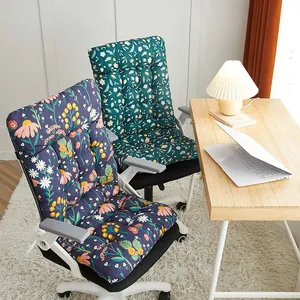 Macro view of floral patterned integrated chair cushions in a modern office setting