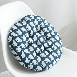 Coussin de chaise rond et épais en coton et lin avec motif d'ours polaire blanc