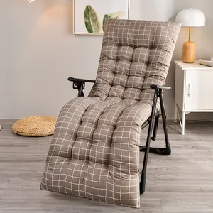 Comfortable thickened brushed lounger cushion with grey plaid pattern on a folding chair