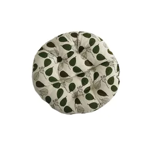 Coussin de siège rond épais en coton et lin avec motif de feuilles vertes pour chaises de bureau