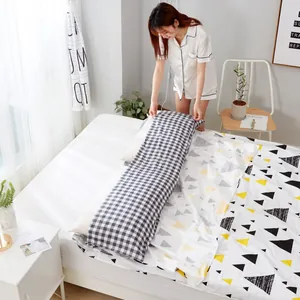 Portable cotton hotel sleeping bag liner with gray checkered pattern for travel hygiene