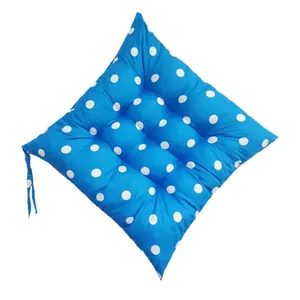Thickened blue square seat cushion with white polka dots and secure ties for office chairs