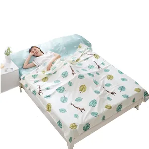 Portable cotton travel sleeping bag liner with leaf and giraffe patterns for hotel use