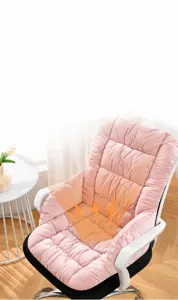 Detail view of the pink plush heated chair cushion showcasing the thermal heating zone