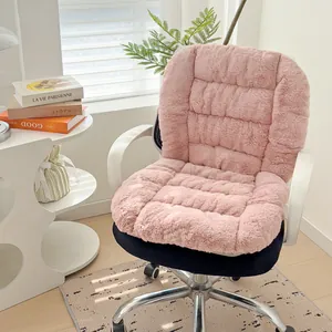 Macro view of soft pink plush electric heated seat cushion with integrated backrest