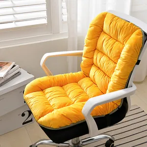 Close-up view of a yellow plush heated seat cushion with integrated backrest support