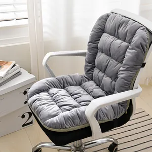 Plush grey electric heated seat cushion for office chairs with integrated backrest support.