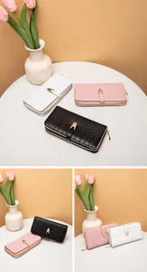 Juego de carteras largas para mujer con patrón de cocodrilo en negro, rosa y blanco