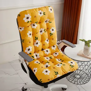Thickened yellow office chair cushion with white floral pattern on a modern white chair