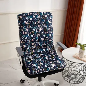 Close-up of thickened floral integrated chair cushion with fixing straps on an office chair