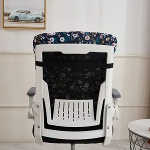 Detailed back view of a floral one-piece chair cushion with black elastic straps