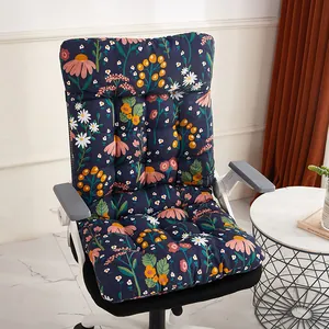 Detail view of thickened integrated floral chair cushion on a white office chair