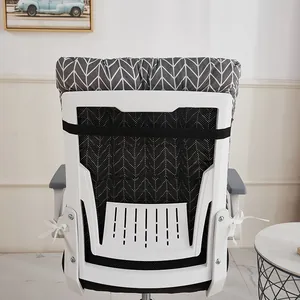 Thickened office chair cushion with grey chevron pattern and secure elastic straps.