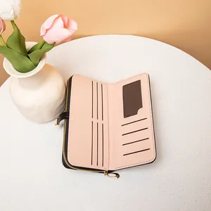 Cartera larga para mujer con cremallera y múltiples ranuras para tarjetas
