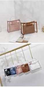 Collection of transparent PVC handbag sets with inner pouches in various colors