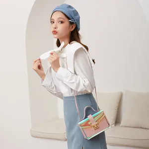 Stylish quilted crossbody handbag for women with holographic transparent flap and gold lock
