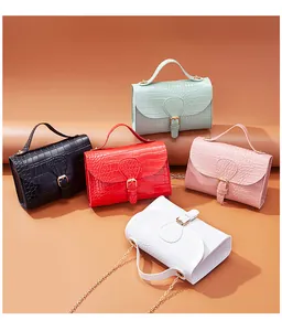 Crocodile pattern mini flap shoulder bags with gold chain straps in multiple colors