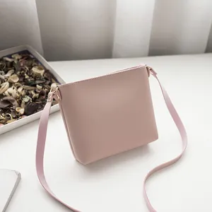 Minimalist pink faux leather crossbody square bag in a soft Korean style aesthetic design