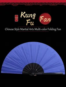 Elegante ventaglio pieghevole Tai Chi blu in plastica per arti marziali e danza classica