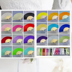 Variety of 21cm silk folding fans in 21 colors for wedding favors and gift sets
