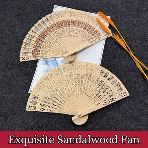 Chinese Style Scented Wood Folding Fan Hollow Out Carved Decorative Hand Fan For Wedding Party Gift Home Decor