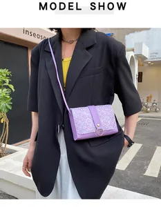 Fashionable purple floral embroidery small square bag with elegant gold ring closure detail