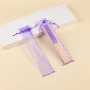Bolsas de organza moradas para abanicos de 23 cm, fundas de malla para celebraciones.
