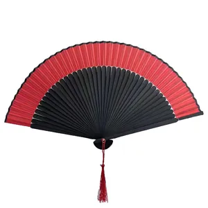 Ventaglio pieghevole cinese tradizionale da 6 pollici rosso e nero per danza Hanfu