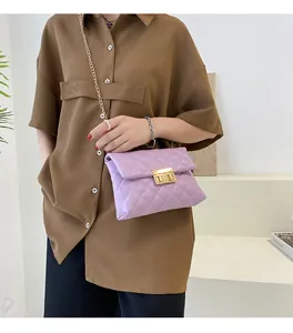Stylish lavender quilted crossbody bag for women with elegant gold chain strap detail