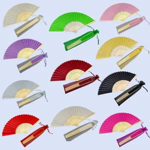 Elegant Hollow Bamboo Folding Fan With Sheer Mesh Drawstring Bag Elegant Solid Color Handheld Fan For Wedding Favors Party Gifts