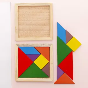 Puzzle tangram en bois coloré éducatif pour enfants avec cadre carré
